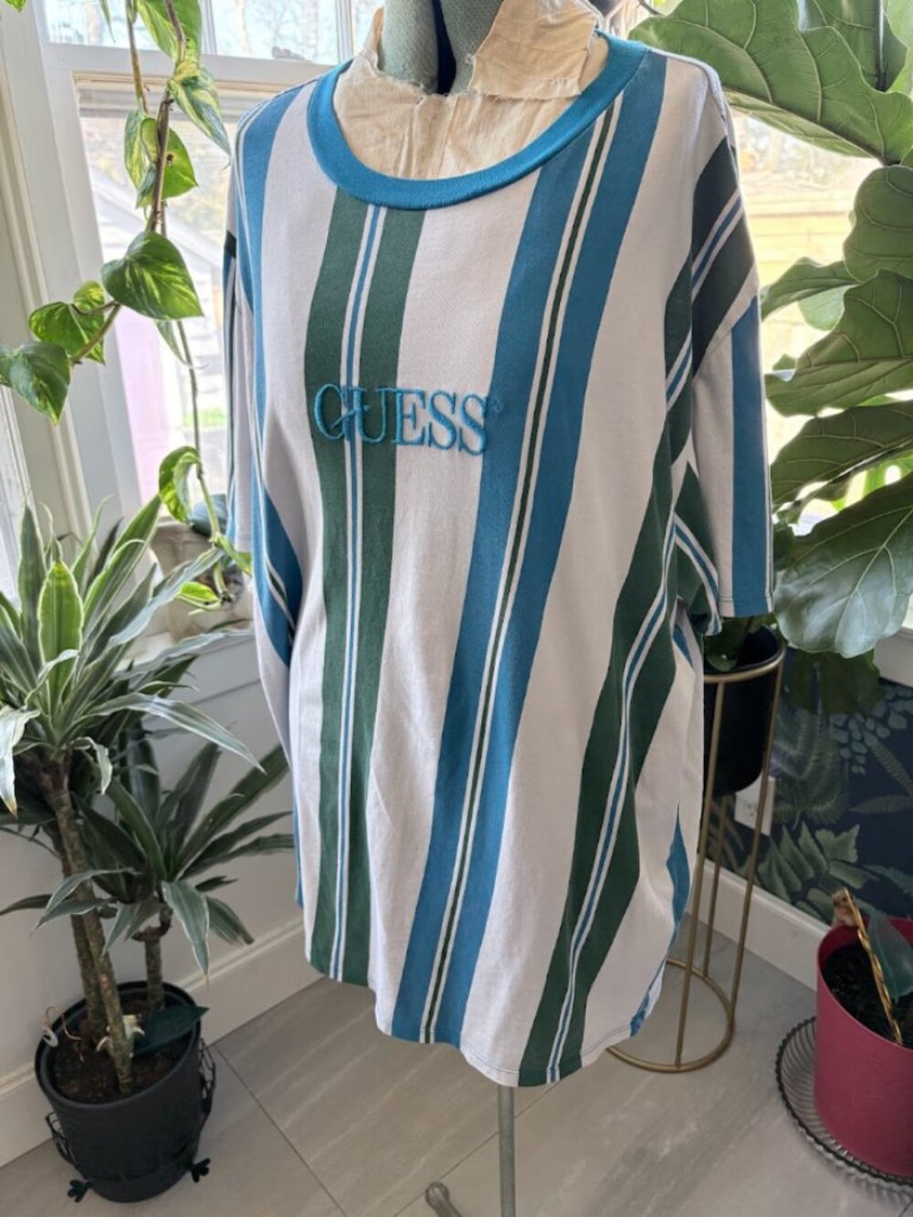 Vintage GUESS Originals Striped Embroidered Tee XL
